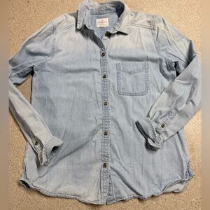 American Eagle Outfitters Light Blue Denim Button-Up